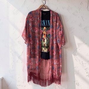 Nirvana Band Tee (M) + Floral Kimono OS Grunge Boho Layered Outfit